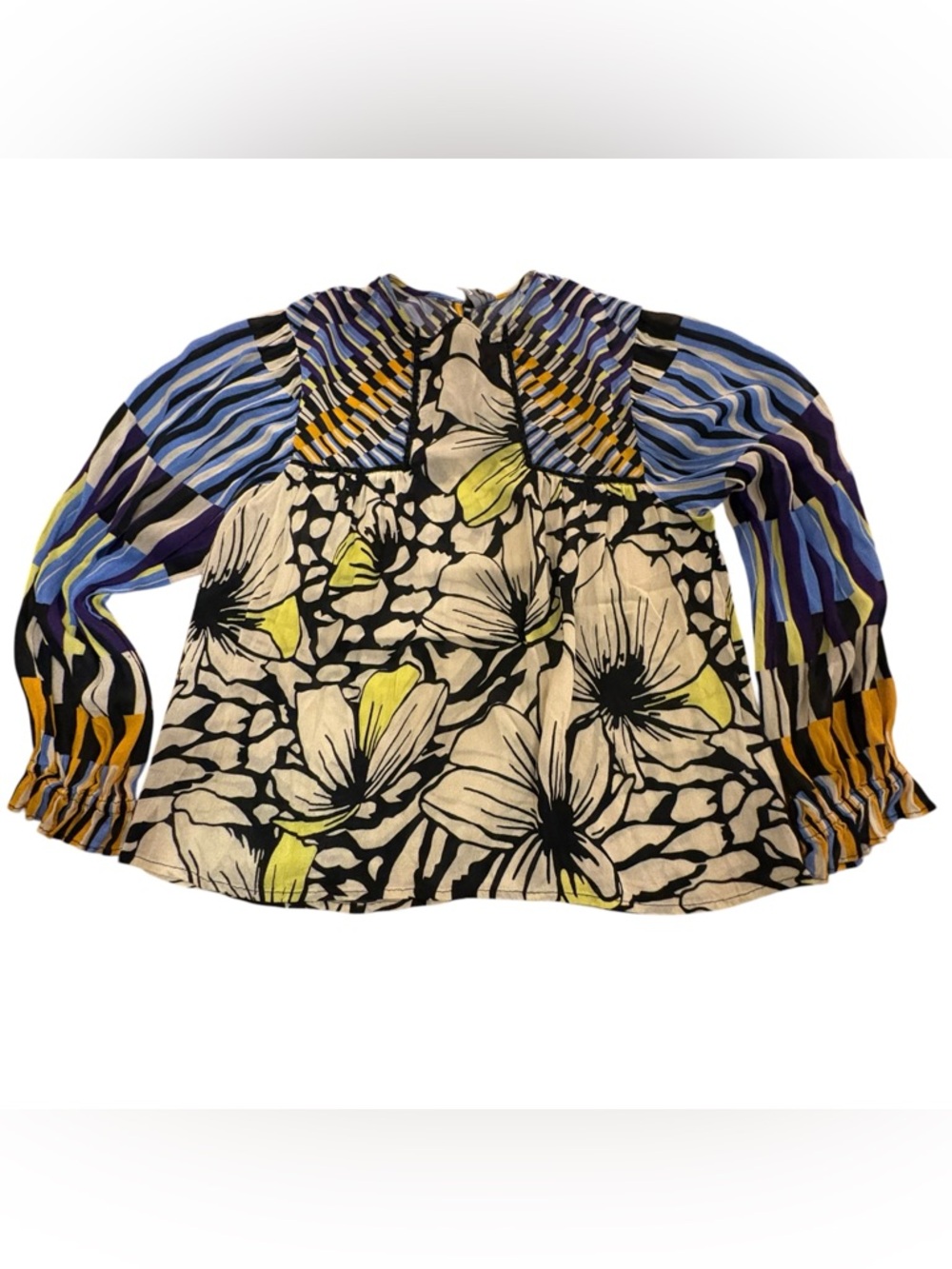 Blank London By Anthropologie Blouse Floral Mix-Print Long Sleeve Elastic Cuff